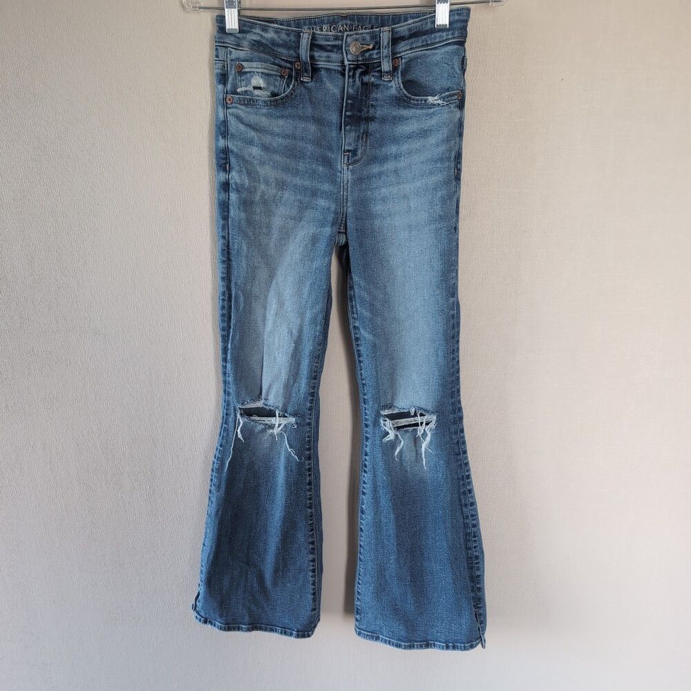 American Eagle Jeans Size 2 / 26 High Rise Flare Button Fly Light Wash Stretch